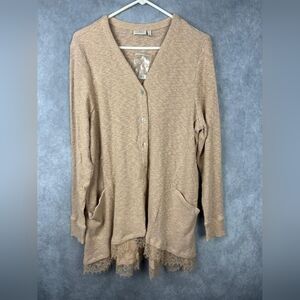 LOGO LOUNGE by Lori Goldstein Heathered Knit Cardigan‎ Deep Cobalt XL